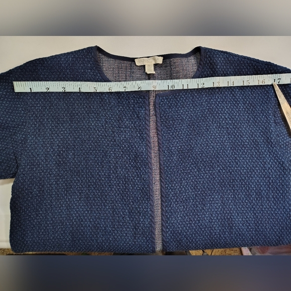 Eileen Fisher women's woven denim cardigan jacket, textured, sz 2P, oversized. - Picture 5 of 13